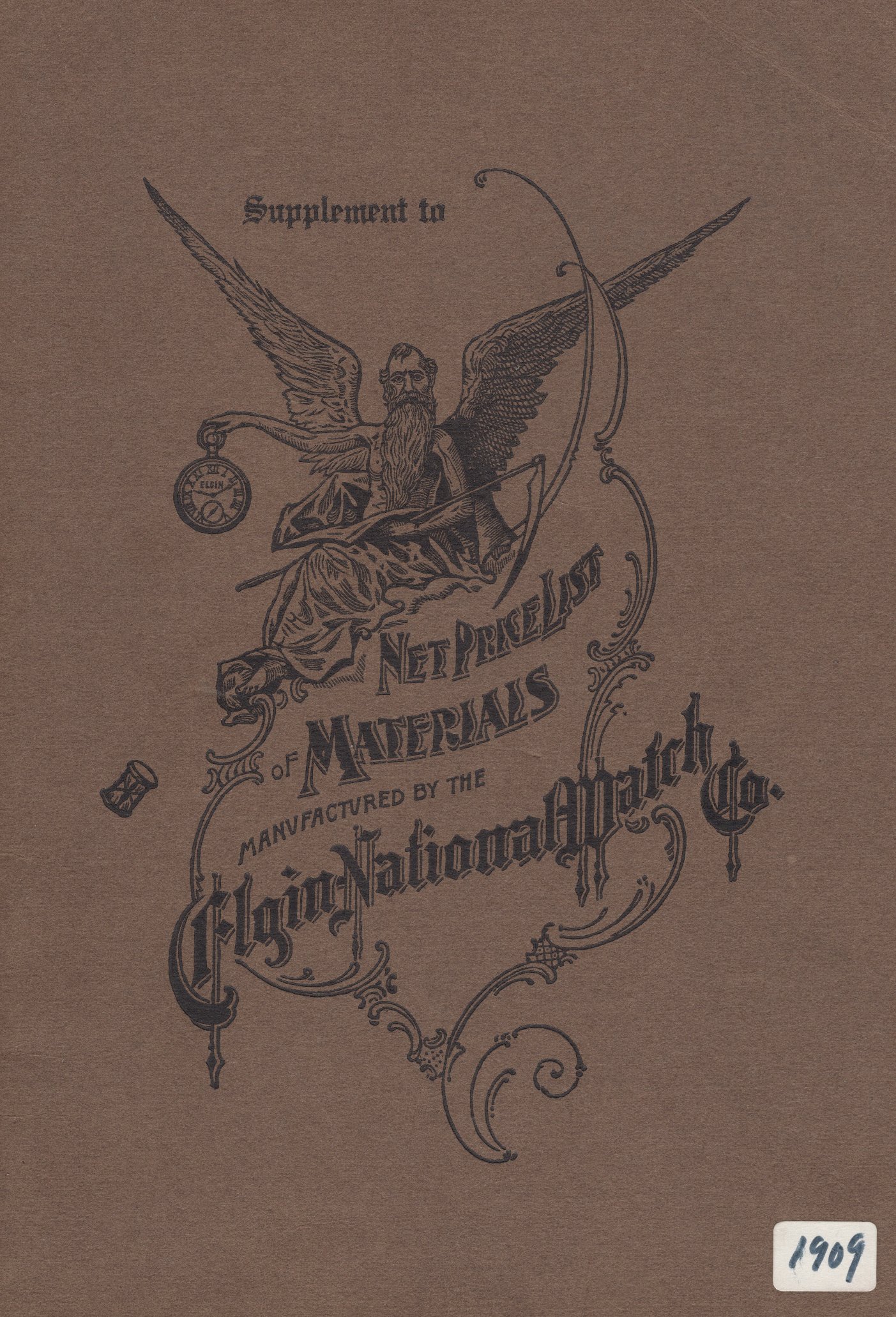Supplement to Net Price List of Materials Manufactured by the Elgin National Watch Co. (1909) Cover Image