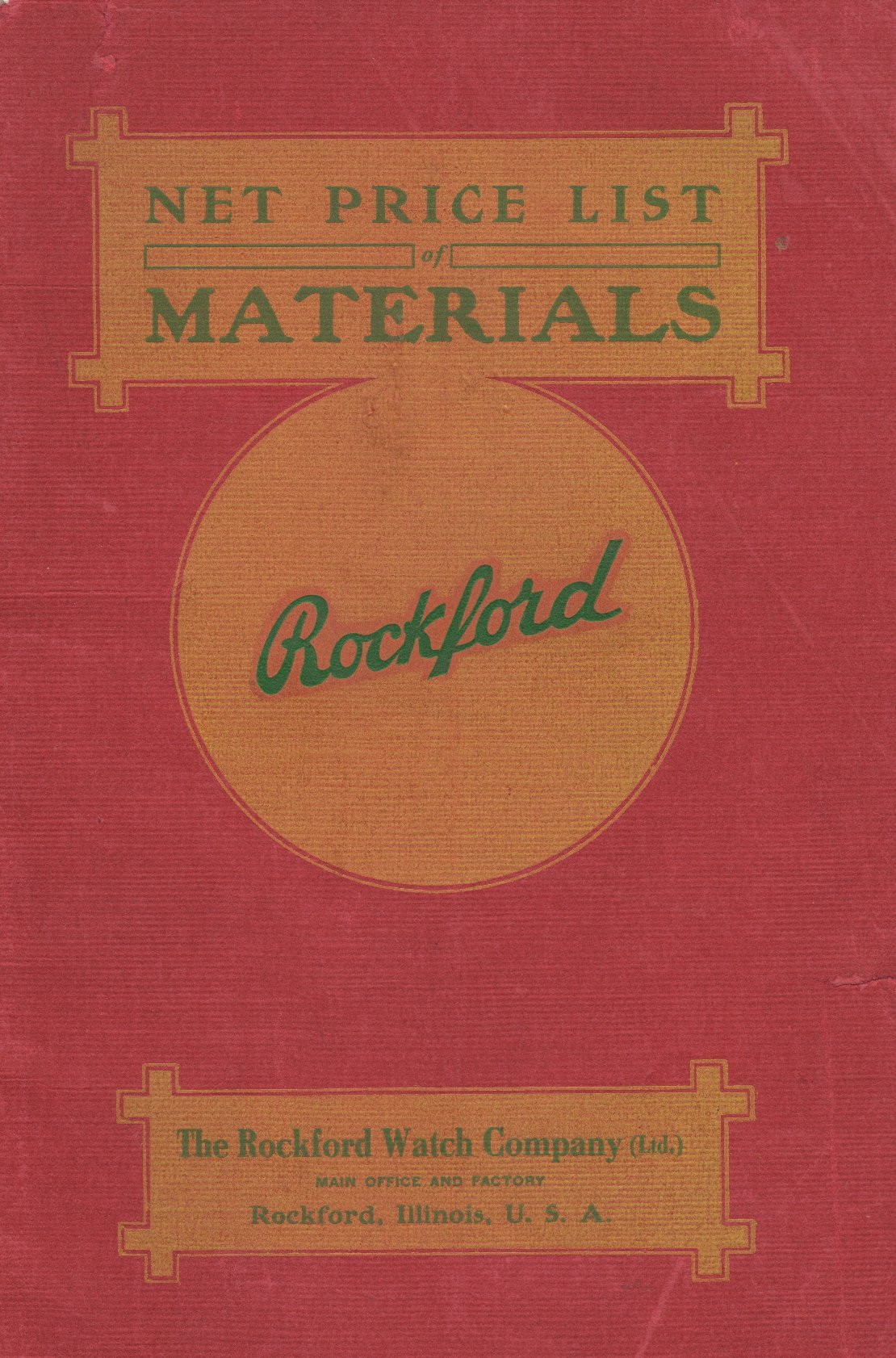 The Rockford Watch Company Net Price List of Materials (1907) Cover Image